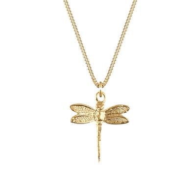 Kette mit Anhänger ELLI "Halskette Libelle Panzerkette Tier Natur 925 Silber" Gr. 45, gold, Halsketten, Damen, 45, ohne Stein, Silber 925 (Sterlingsilber)