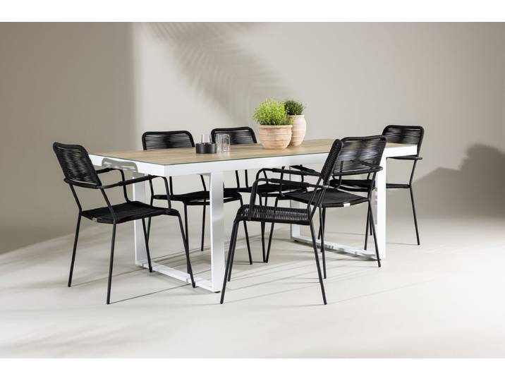 Garten Essgruppe Levrin – 7-teiliges Gartenmöbel-Set in Schwarz-Weiß - Schwarz-Weiß - Luxusbetten24