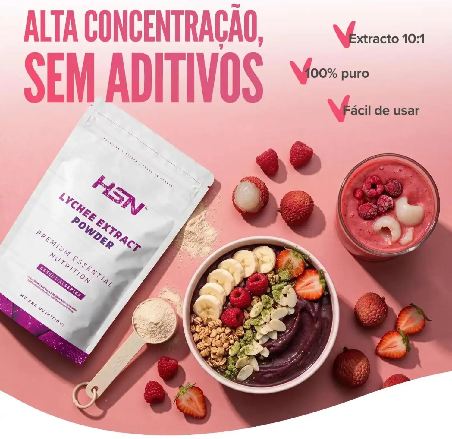 HSN Extrato de lichia (10:1) em pó 150g - Antioxidantes - Polvo - 30 Serviços