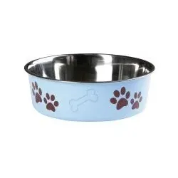 Edelstahlnapf blau mit Pfötchenmuster 17cm
