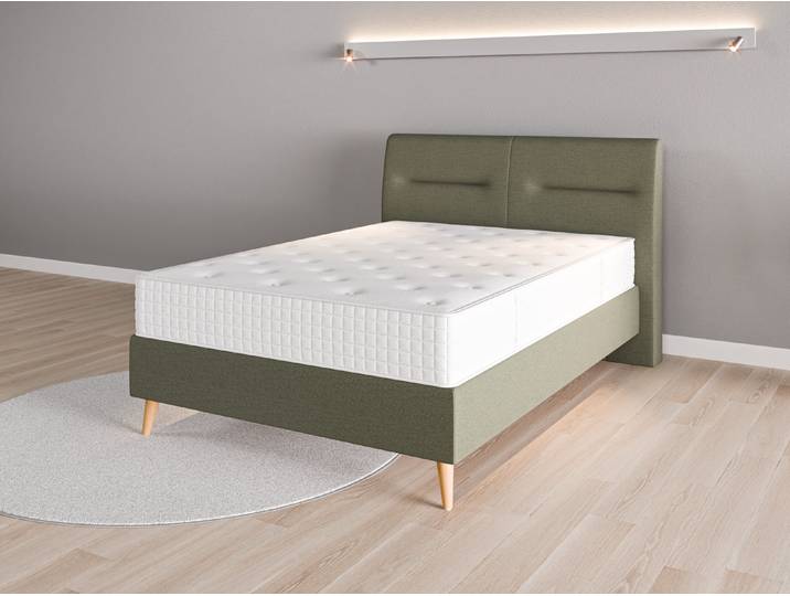 Boxspringbett 140x200 Nr. 2 - Grün (Farngrün) - Feiner Strukturstoff
