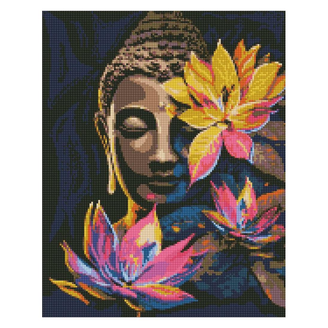 Ideyka Diamantmosaik - Buddha mit Lotusblumen (54604998)