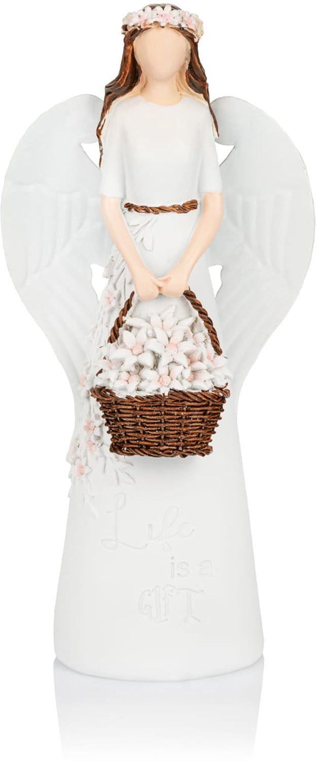 Engeltje met bloemenmand decoratieve figuur 25 cm