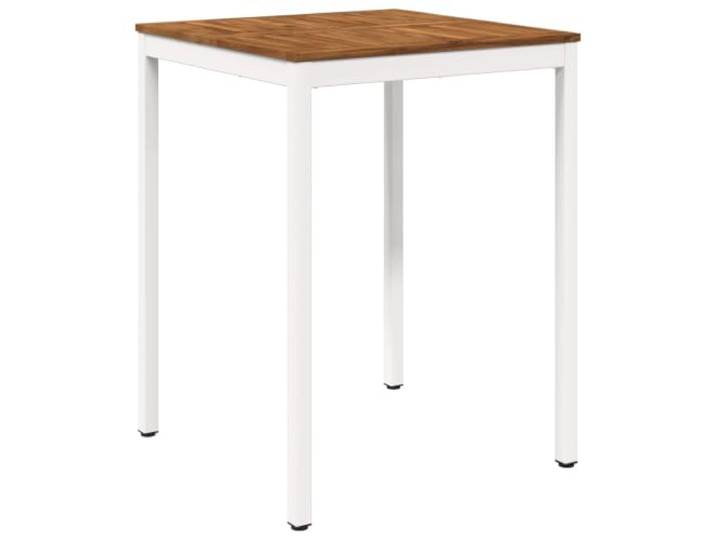 Roanoer Garten Bartisch 80x80,5x105 cm Stehtisch Akazie Vielseitiger Stehtisch fuer Balkon und Terrasse mit robuster Akazienplatte und stabilen weissen Stahlbeinen.