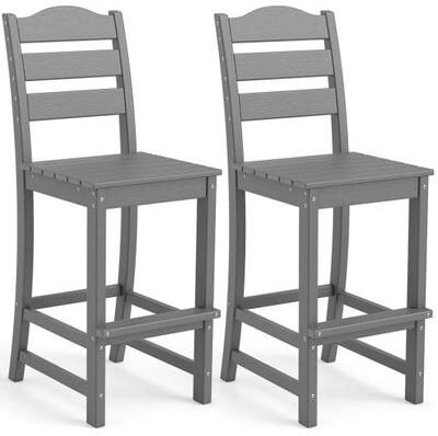 Costway Set of 2 30 Inches HDPE Outdoor Counter Height Bar Stools with Backs-Gray