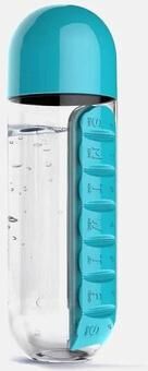 Uplifted Finds 2 In 1 600ml Water Bottle With 7 Day Pill Organizer blue