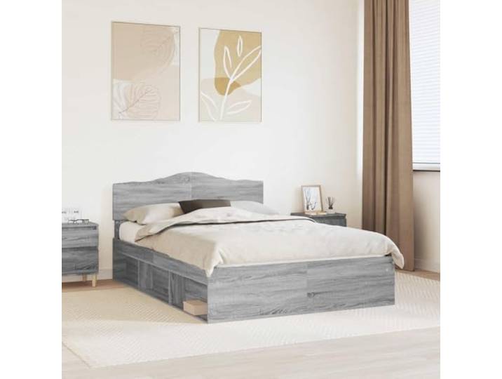 RJPLMFV Bettgestell, Sonoma-Grau, 160 x 200 cm Massives Kiefernholz, Kopfteil inklusive, modernes Design, einfache Reinigung