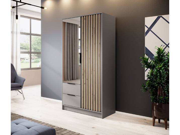 Feldmann-Wohnen Drehtürenschrank Nelly (1-St) grau Artisan Eiche Breite wählbar