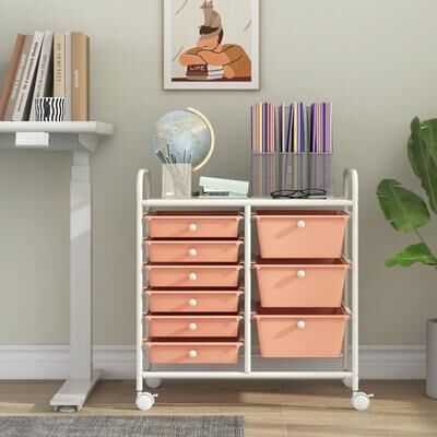 Lirago 9-Drawer Rolling Storage Cart with Colorful Drawers and Metal Frame