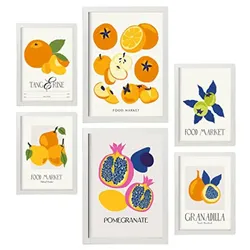POSTER Set Mit 6 Lebensmittel Und Ernährungs Runde Früchte Natur Und Botanikdrucke Für Innenarchitektur A3 & A4 Weißer Rahmen