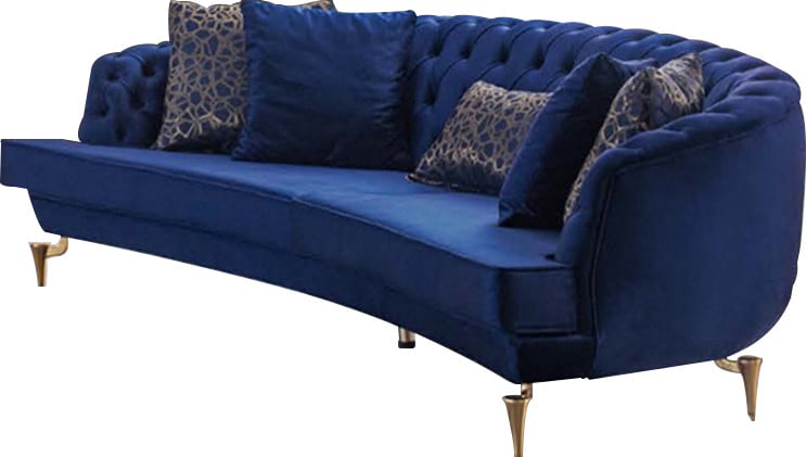 Chesterfield 4-zits designerbank in blauw met halfronde vorm