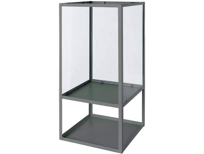 Windlicht CREATIV HOME STAGES, Stumpenkerzenhalter aus Metall und Glas , grau (grau, transparent), B:20cm H:45cm T:20cm, Glas, Metall, Kerzenhalter, Windlicht, Kerzenhalter mit 2 Ebenen, im modernen Stil, individuell dekorierbar
