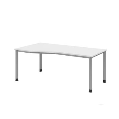 Hammerbacher-Schreibtisch 4Fuß-rd.180x100/80cm Weiß/Silb.-VHS18/W/S