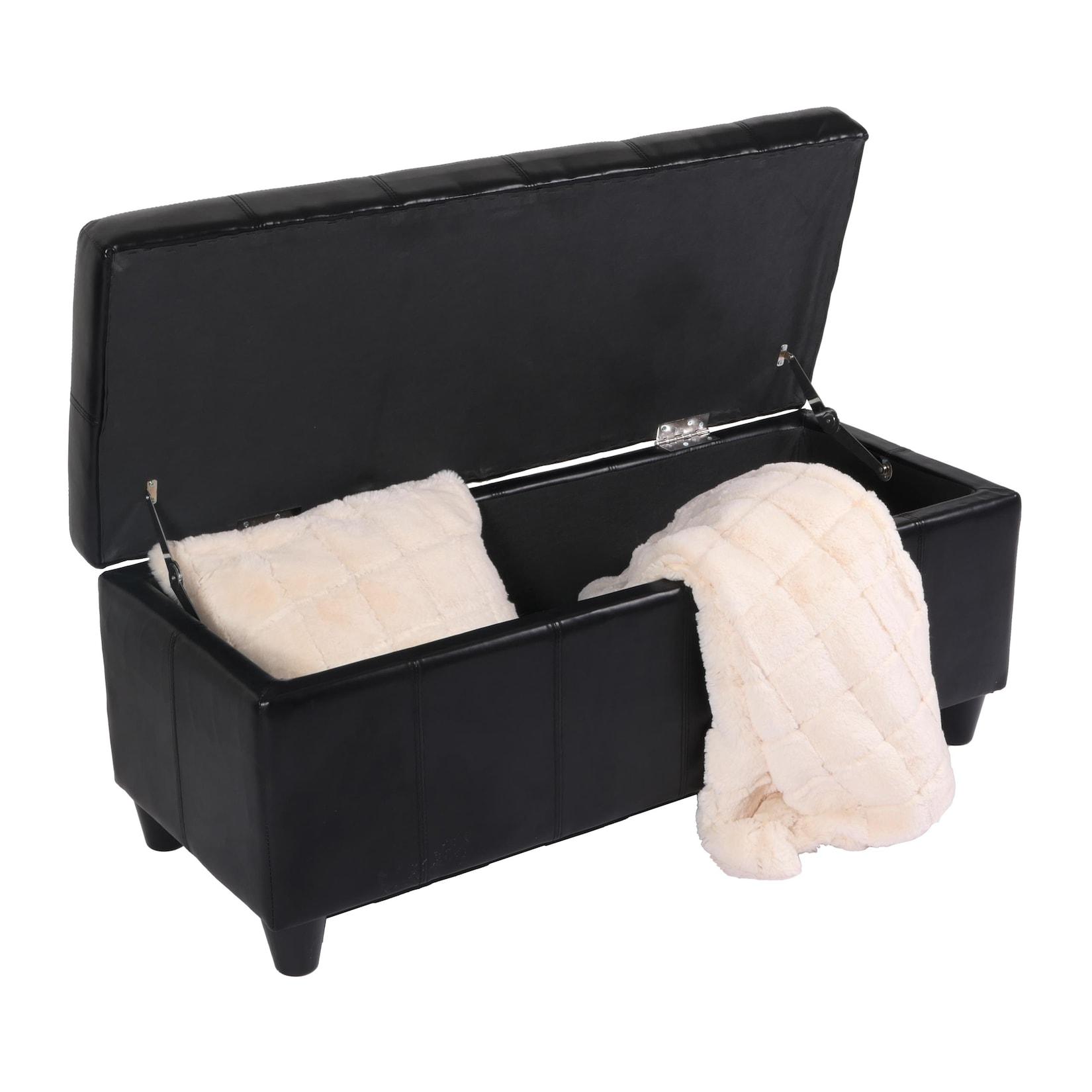 Aufbewahrungs-Truhe Sitzbank Arezzo, Leder + Kunstleder, 112x45x45cm MVG-zertifiziert ~ schwarz