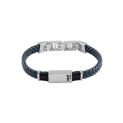 Armband POLICE "Ridgecord", blau (blau, schwarz, edelstahlfarben), Armbänder, Herren, 22cm, Edelstahl Leder Textil, Edelstahl, Leder, Textil, Armband