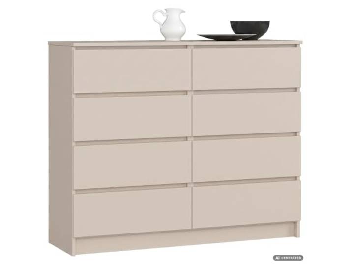 AKORD Kommode K120, 8 Schubladen, 120 cm, Kaschmir 40 x 99 x 120 cm Sideboard für Wohnzimmer, Schlafzimmermöbel, Kommodenschrank für Arbeitszimmer & Büro