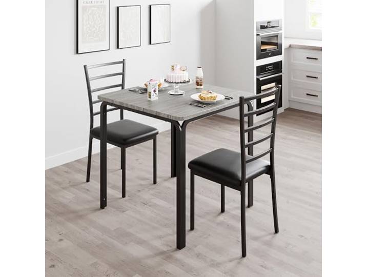 GarveeMore 3-Teiliges Kleines Platz Esstisch Set, Quadratischer Esstisch Mit 2 Stühlen, Platzsparendes Design, Polstersitze & Sicherheit Runde Ecken, Für Küche Oder Frühstück Nook, Grau