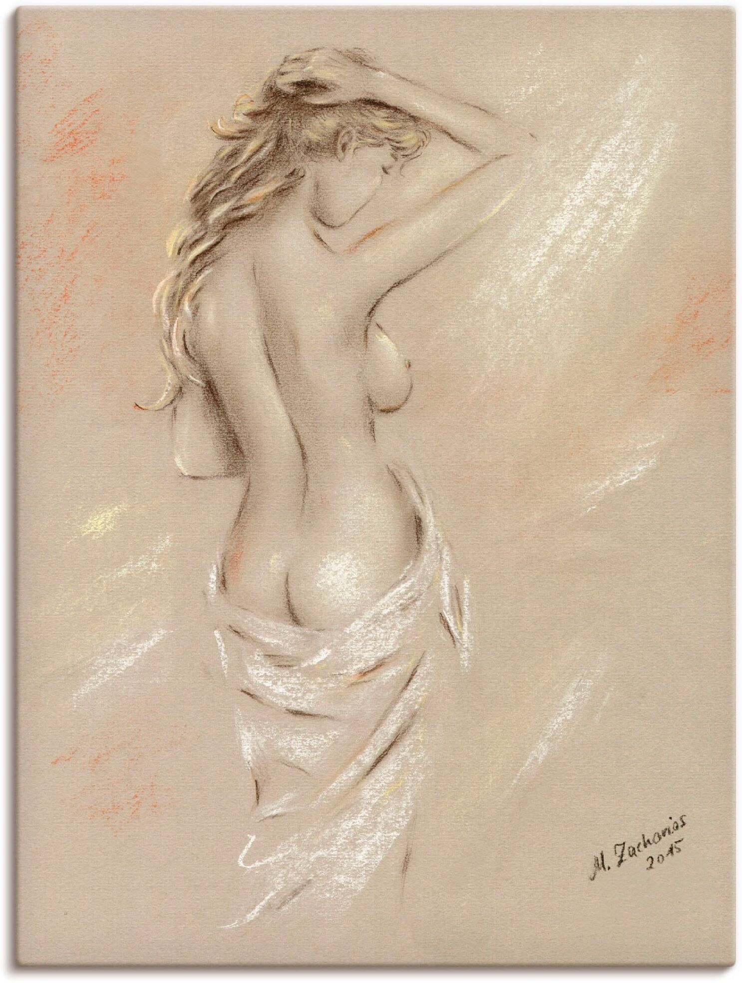 Artland "Reizvolle Rundungen - weiblicher Akt" Frau 1 Stk. tlg. als Leinwandbild, Poster in verschied. Grössen farbe bild(er): orange B/H/T: 45cm x 60cm, Leinwandbild Frau Hochformat, 1 Stk.