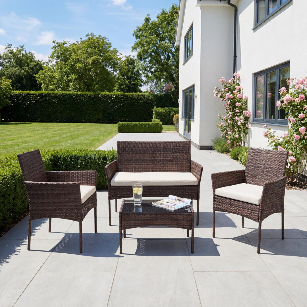 17 Stories Corato 4-Seat Rattan Patio Set Brown 4