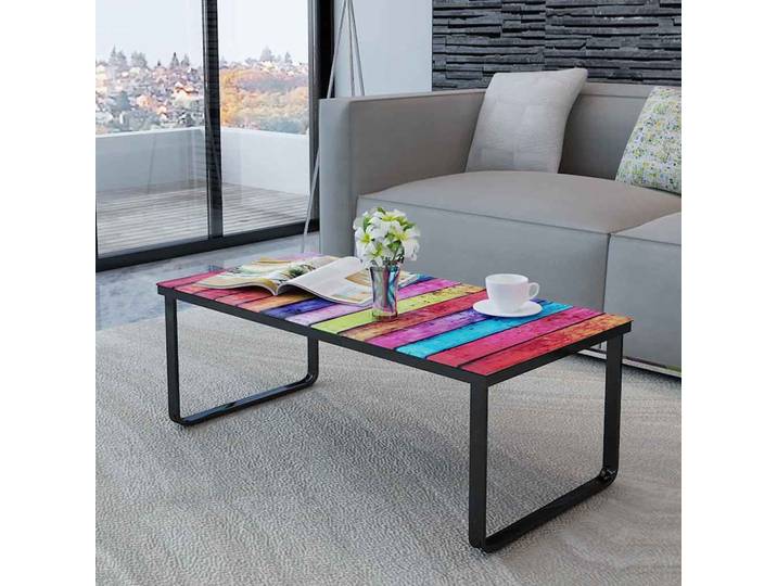 vidaXL Couchtisch mit Glasplatte Regenbogen-Aufdruck