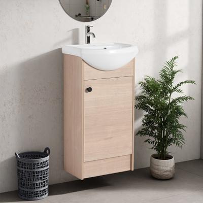ZWYO HOSIMU 18in Plywood Freestanding Bathroom Vanity with Ceramic Sink, Adjustable Shelf, Small Bathroom Cabinet, Modern Storage Design