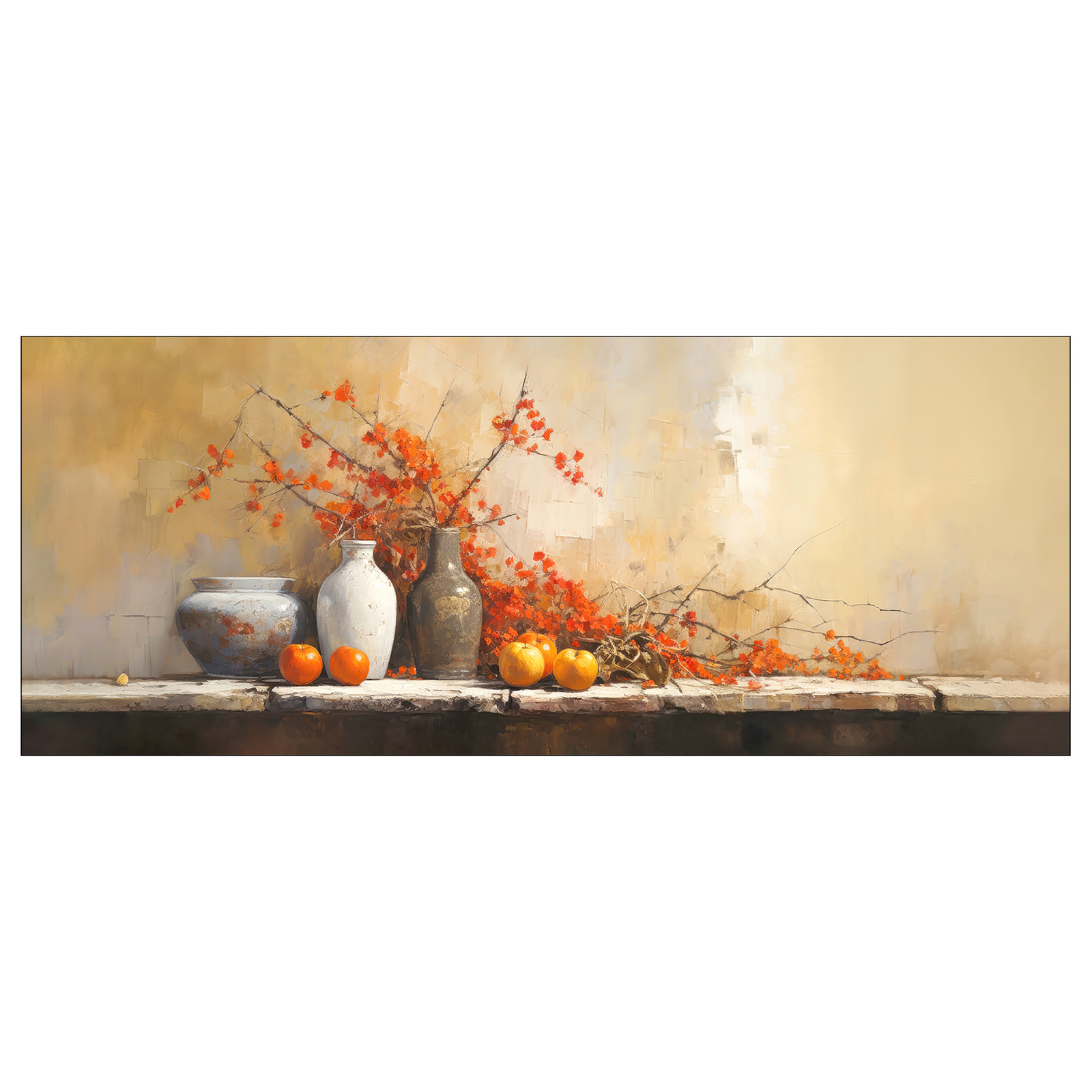 home24 Glazen afbeelding Still Life On Wall floatglas bruin/oranje/grijs B: 125 cm, H: 50 cm, D: 1 cm