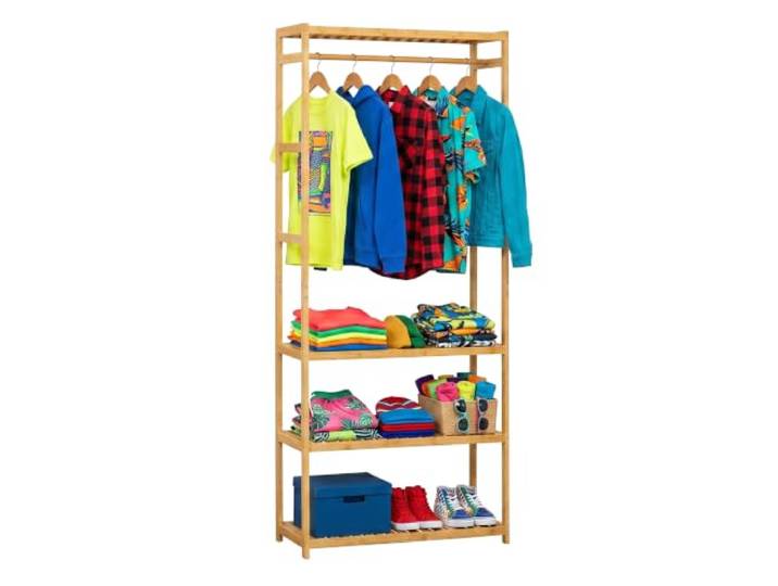 Relaxdays Porte-vêtements en Bambou\, 4 étagères\, Tringle\, Naturel H x l x P : 163 x 70 x 29 cm\, couloir\, porte-manteau