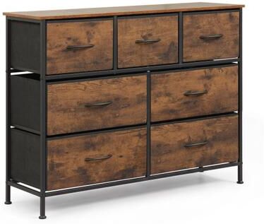 Costway 7-Drawer Wide Dresser with 2-Sized Folding Fabric Drawers for Bedroom-Rustic Brown