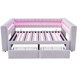 STILVORA Schlafsofa aus Samt in Hellgrau, 90x190 cm, ausziehbar mit Stauraum und LED