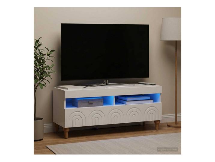 furnicato TV-Schrank LED 100 x 35 x 43 cm Hochglanz Weiß (1-St) Atmosphärisches Lowboard mit LED-Leuchten und umkehrbaren Türen