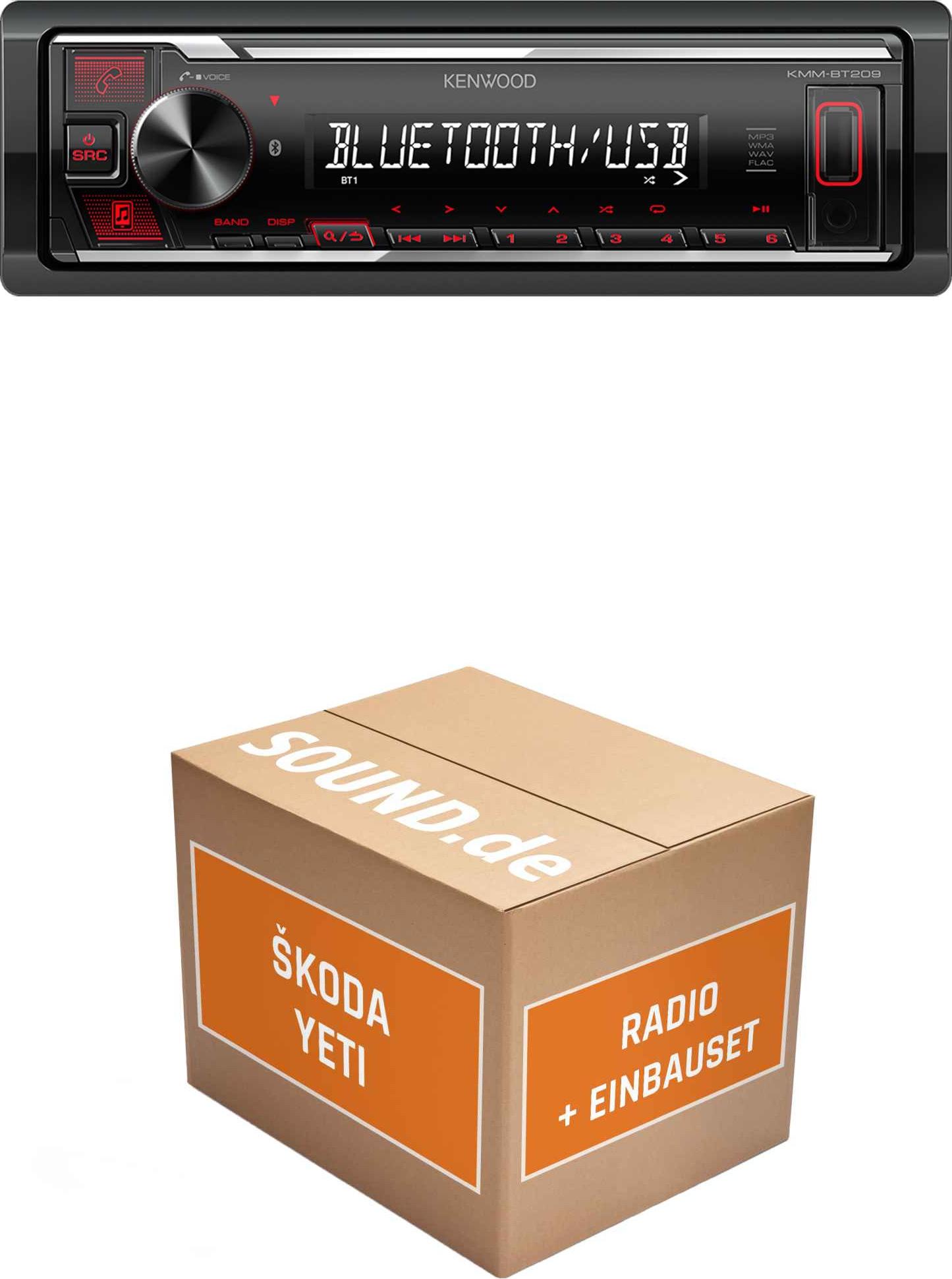 Autoradio Kenwood KMM-BT209 passend für Skoda Yeti 5L + Orientierungslinien beweglich | Bluetooth USB Telefonieren