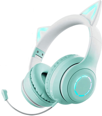 Inspired Deals Cat Ear Wireless Bluetooth Headphones With Mic And RGB Lights green