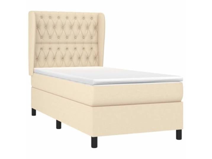 KTHLBRH Boxspringbett mit Matratze Creme 90 x 190 cm aus Stoff Verstellbares Kopfteil, mittlere bis harte Unterstützung, inklusive Matratzenbezug, 193 x 93 x 118 cm