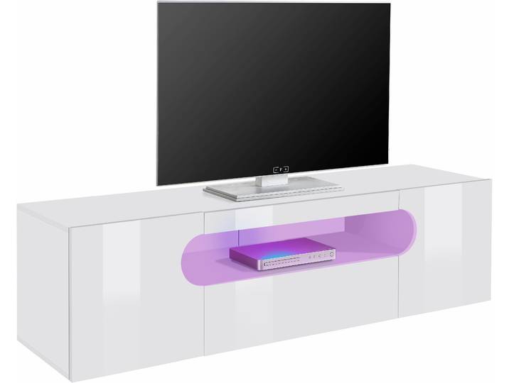 Lowboard HOME AFFAIRE Real,Lowboard,TV-Kommode,TV-Möbel,Breite 150 kompl. hochglanz lackiert , weiss (weiß hochglanz), B:150cm H:41cm T:40cm, Sideboards, Lowboard, mit 2 abgerundeten Türen,1 Klappe,die ein ovales offenes Fach bilden