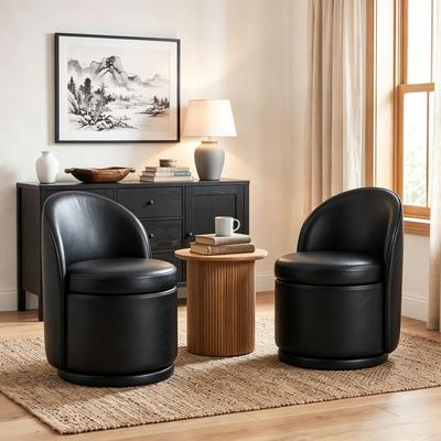 Uixe Faux Leather Swivel Accent Chair With Storage