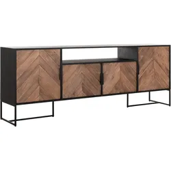 Sideboard Criss Cross aus Teakholz, massives Design, Natur Schwarz, 200x40x75 cm
