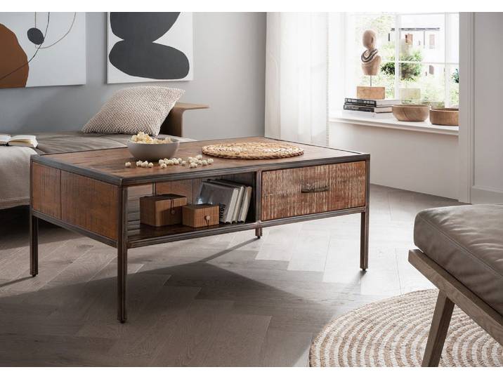 Couchtisch 110x70cm 'Compton' recyceltes Altholz & Eisen vintage