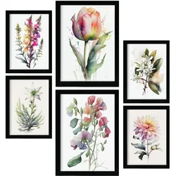 POSTER Set Mit 6 Wilde Blumen Vollfarbige Blumenmotiven A3 & A4 Rahmenlos