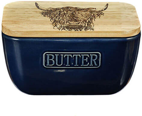 Selbrae House Just Slate Company Highland Cow Blue Butter Dish