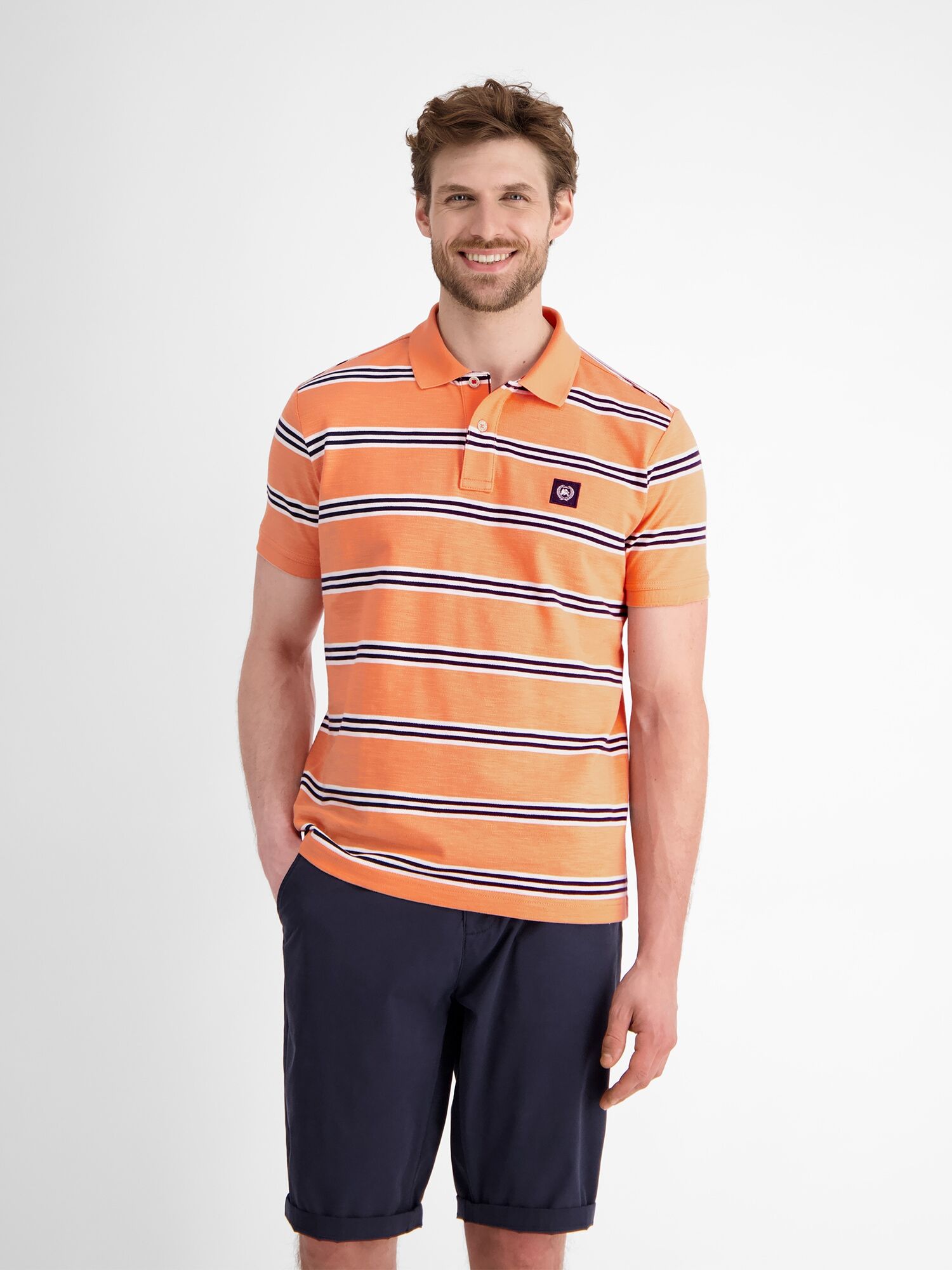 Poloshirt LERROS "Herren Poloshirt in Rugby-Optik", Herren, Gr. L, orange (pale papaya), 100% Baumwolle, ohne Ausschnitt, Shirts Poloshirt pale papaya L