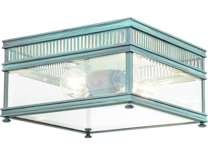 Deckenleuchte HOLBORN E27 2x60W IP44 Solides Messing Grünspan, Glas klar H:16.5cm L:30cm B:30cm dimmbar
