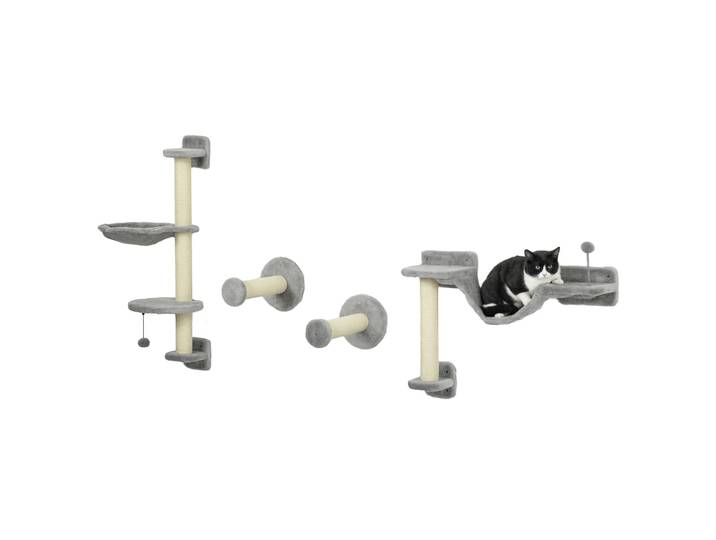 Pawhut Étagère d'escalade murale pour chat avec boule hamac