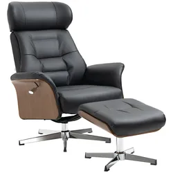 MODFU Relaxsessel mit Hocker, Kunstleder Schwarz, drehbar und verstellbar