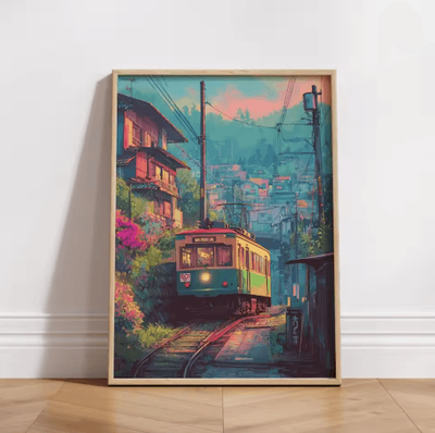 Inspire Picks Tokyo Rainy Night Railway Canvas Print Retro Japanese Cityscape Wall Art Decor 23 20x30cm No Frame