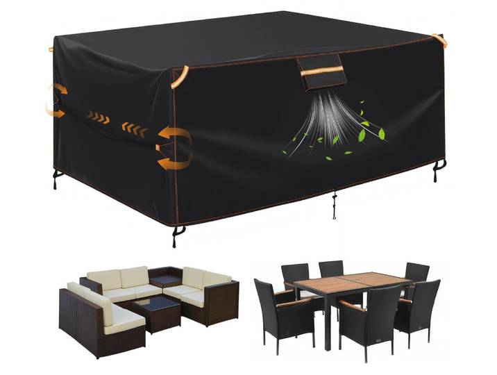 Abdeckplane Gartenmöbel Outdoor Wasserdicht 200x165x80cm Wetterfest 420D Oxford mit Belüftung Staubdicht Schwarz