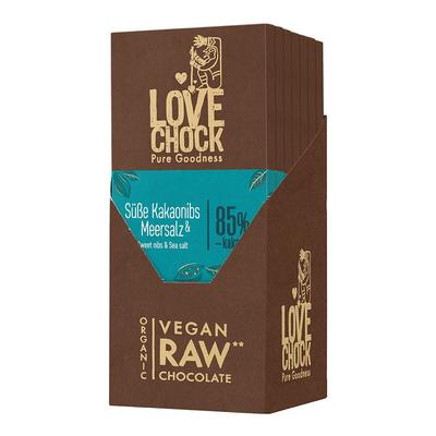 Lovechock Bio rohe Schokolade, Süße Kakaonibs-Meersalz 8x70 g Schokolade