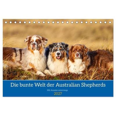 Mit Aussies unterwegs - Die bunte Welt der Australian Shepherds (Tischkalender 2027 DIN A5 quer), CALVENDO Monatskalender