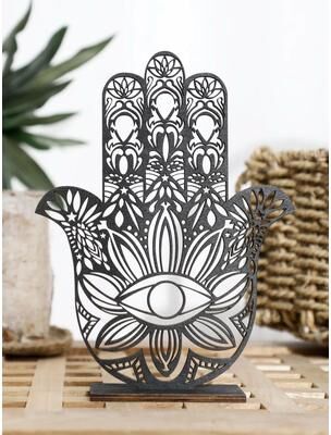 Inspire Essentials Hamsa Hand Evil Eye Wooden Desk Decor Minimalist Protection Accent a