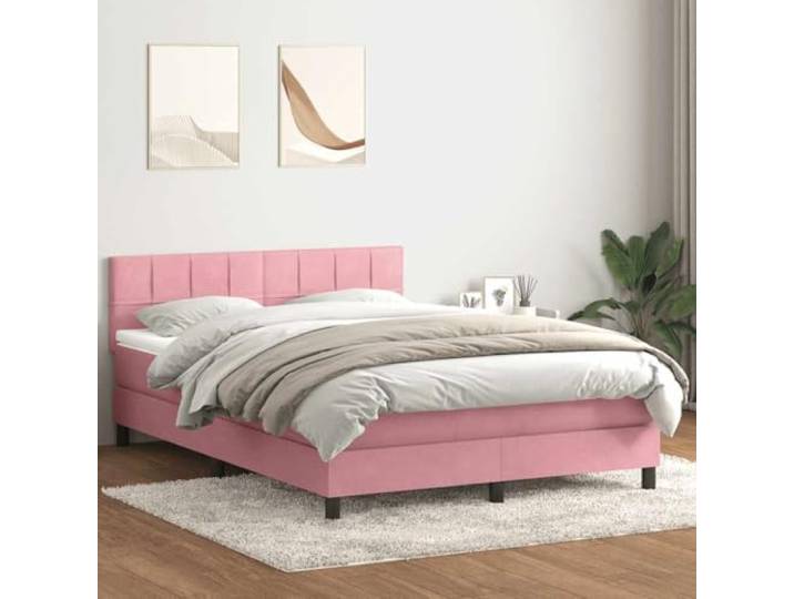 RJPLMFV Lattenrost mit Matratze, Velours, Rosa, 140 x 220 cm Taschenfedern, verstellbarer Kopf, abnehmbarer Matratzenauflage, optimale Unterstützung