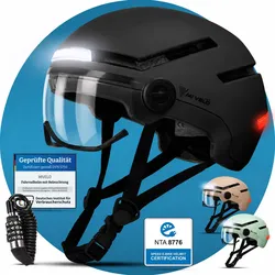 Fahrradhelm mit Front- und Rücklicht NOVA - Schwarz Visier - M - Bestseller,Neu,oft gekauft